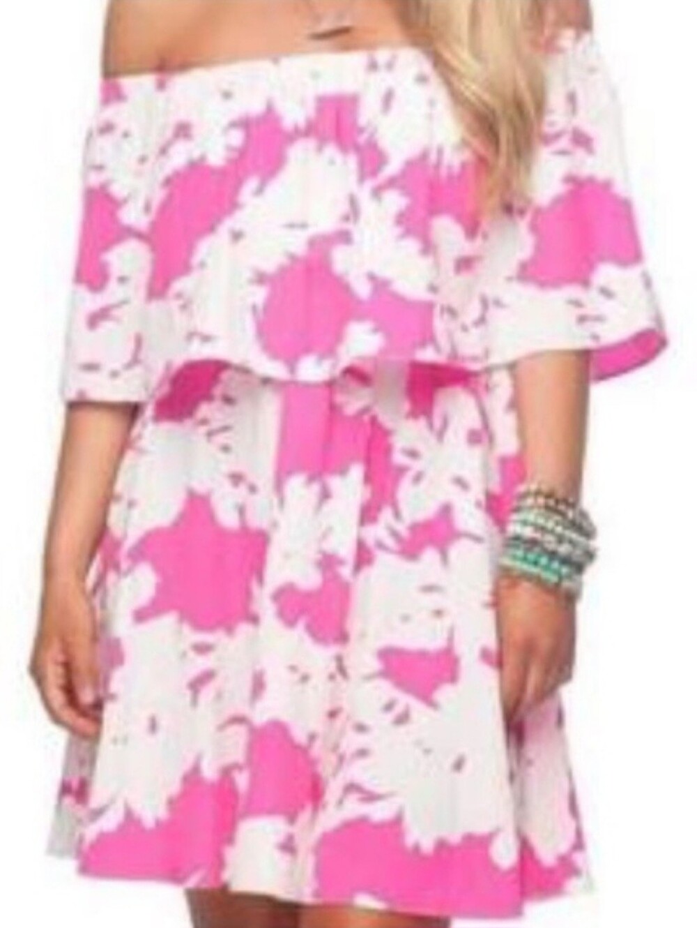 Buddy Love Hot Pink White Ever Electric Off Shoulder Mini Dress Large